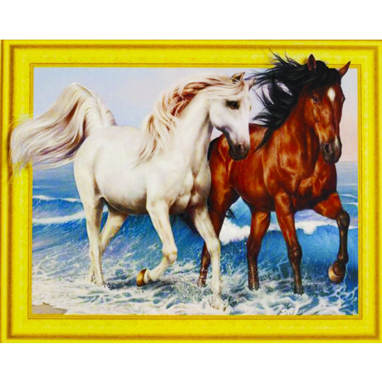Алмазная мозаика  3D по номерам 40*50см "Пара лошадей на море"027 (027)
