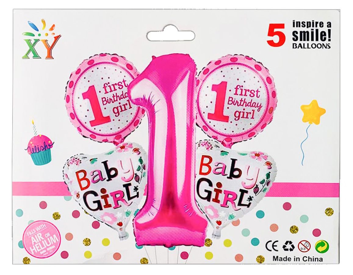 Набір з 5 кульок, 1 Рік для Дівчинки Рожевий Pelican (836938)