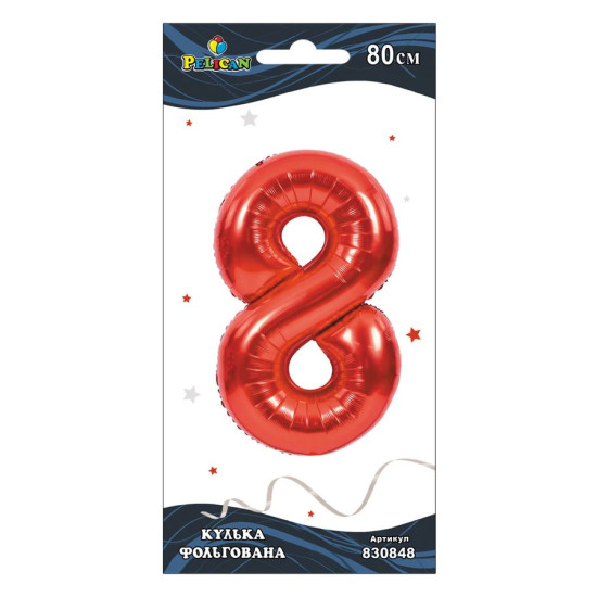 Цифра фольгована Pelican, "8" Червона 80см Червоний Pelican (830848)
