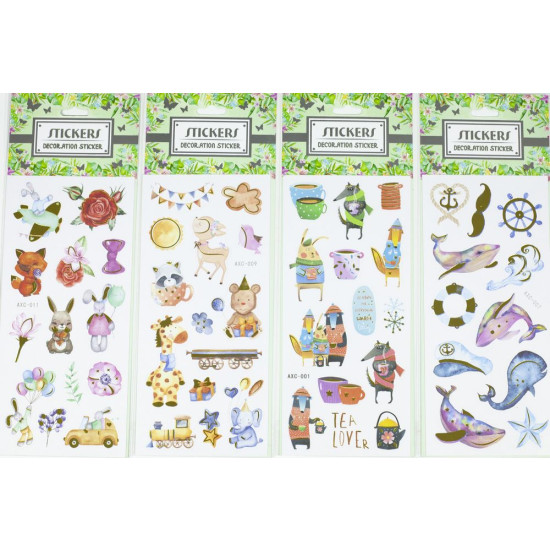 Наклейка-декор с золотой обводкой "Птички,цветы,корабли" 25*9см,12 видов, ST-4400 (ST-4400)