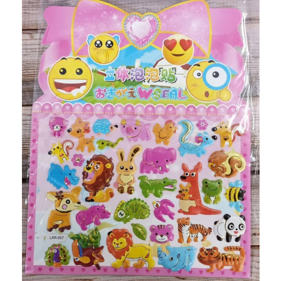 Наклейки пластиковые рельефные "Зверюшки" 19,5 х 25см, 20шт/уп Разноцветный Unison (LXR-007)