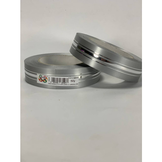 Лента пластиковая 3см, 50 ярд, серебро  +3 серебряных полосы , BELATEX (PAS30 -silver silver)