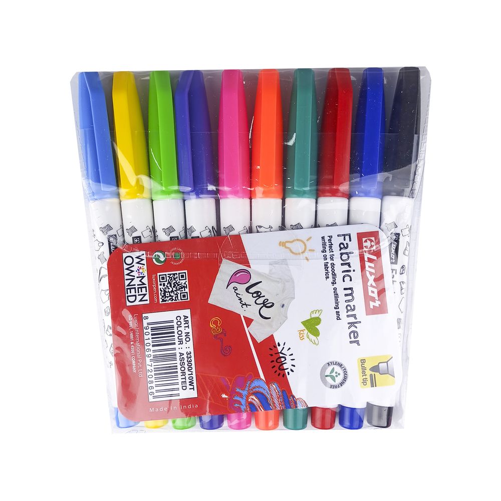 Набор маркеров ткань "Luxor" "Fabric Marker" 1-2мм (водная основа) 10шт Разноцветный LUXOR (33300-10)