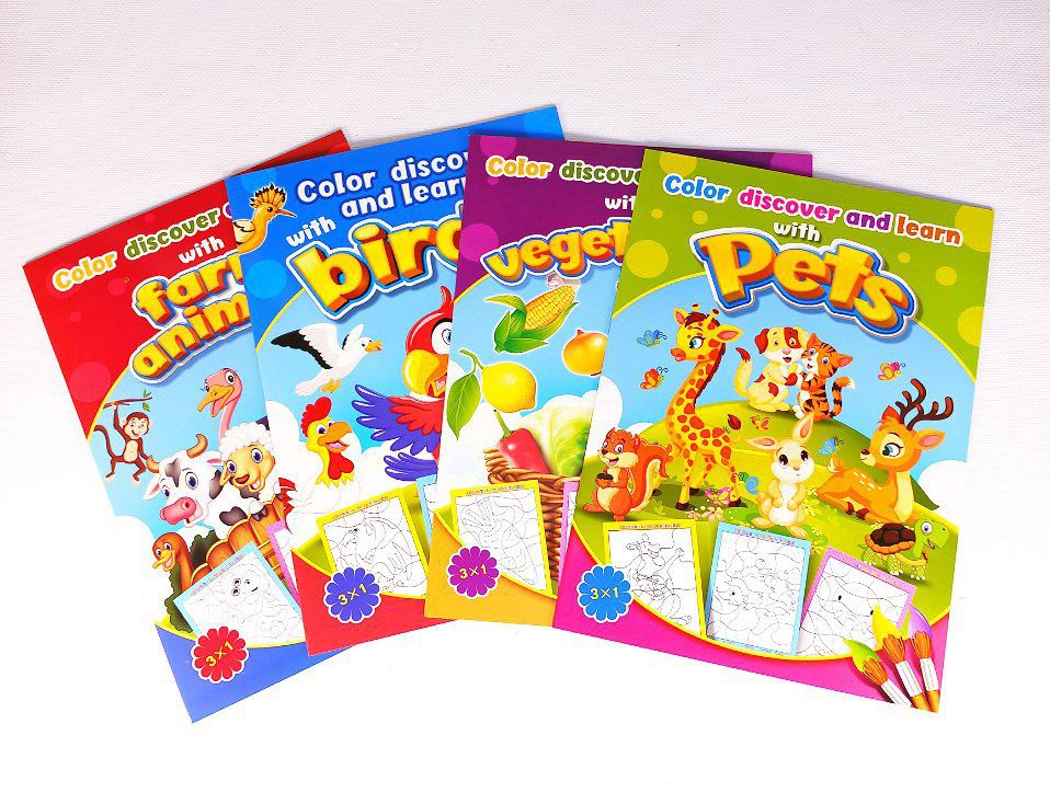 Альбоми для розфарбування "Птахи, дикі та домашні тварини, овочі" А4, 8 аркушів Unison (BK-36303)