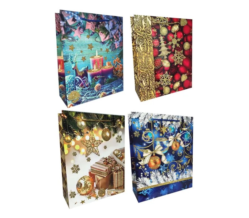 Новогодний подарочный пакет с глиттером "Новогоднее настроение", 18х23х08см, Разноцветный Unison (YM-S-1723-S-2)