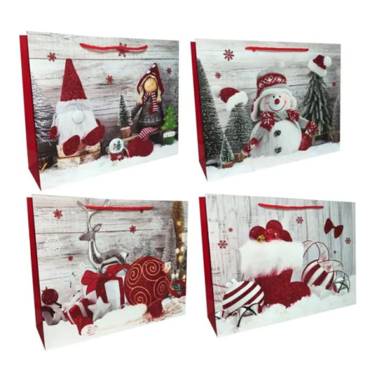 Новогодний подарочный пакет с глиттером "Новогоднее настроение", 32х25,5х11см, Разноцветный Unison (DV-BK9973-4M)