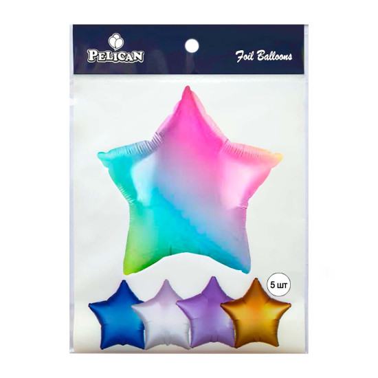 Кулька фольгована Pelican 18', Зірка голограма веселка 45 см (ціна за упак/5шт) Різнокольоровий Pelican (832670)