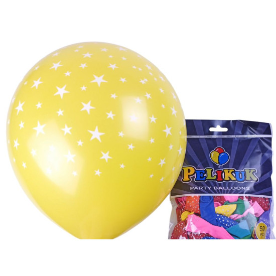 Шарики круглые Pelikuk 12' (30 см) цвета микс - звездочки, 50шт/уп Разноцветный Pelikuk (1250C-403)