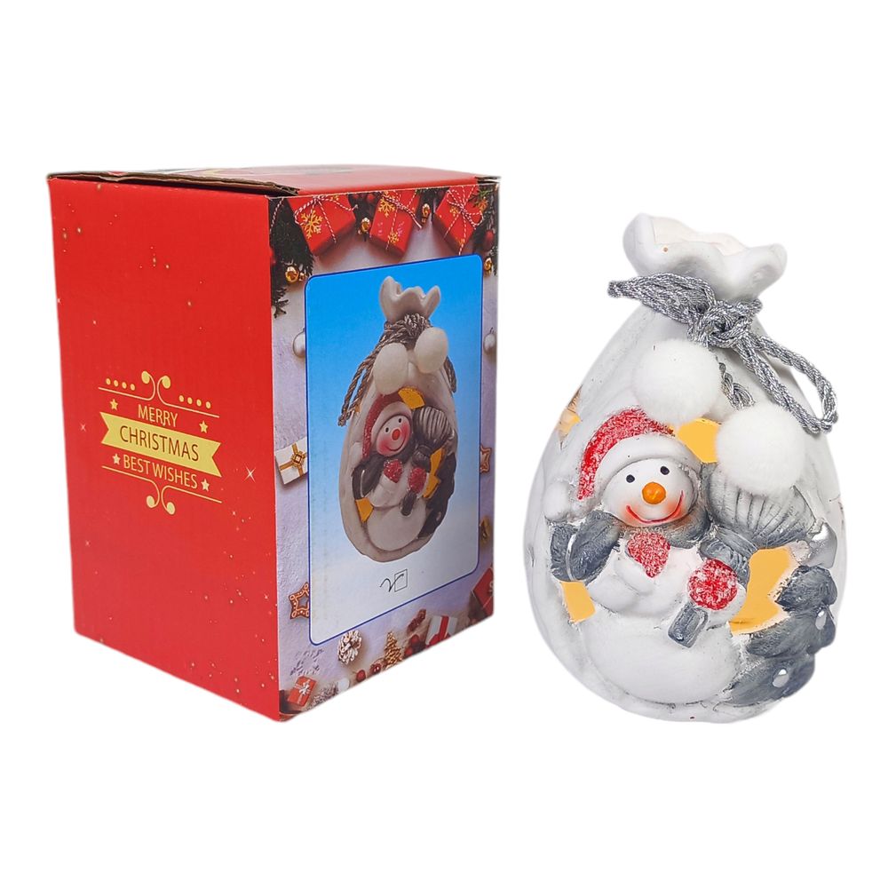 Сувенир декоративный  светящийся  LED "Мешочек - Санта Клауса, Снеговик" 12,5 х 8,5см (2442)