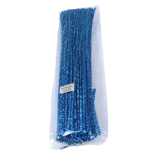 Синельная проволока с блестками, 300 х 6мм,  синий, 100 шт (C30058 blue)