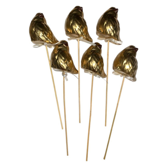 Набір золотих великодніх пташок 5 х 3см -6шт на паличці (L00161)