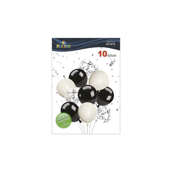Набор из 10 латексных шариков "Черно белая классика" винтажный, Pelican (837419)