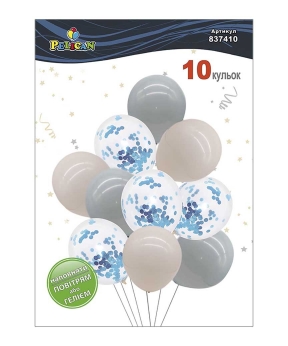 Набор из 10 латексных шариков "Серая фантазия" винтажный, Pelican (837410)