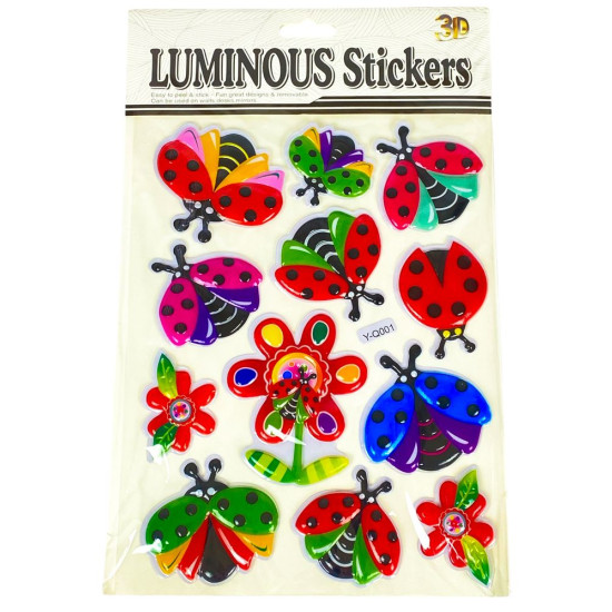 Наклейка пластиковая рельефная флуоресцентная, 10 х 30см Божья коровка (Y-Q001)