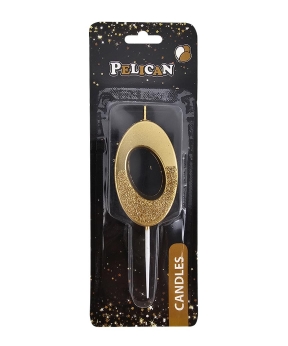 Свеча цифра с блестками "0", золото 5см (863300)