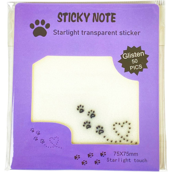 Бумага для заметок пластиковая полупрозрачная с клейким слоем "Лапки котика" 75 х 75мм 50 листов (9188-8899)