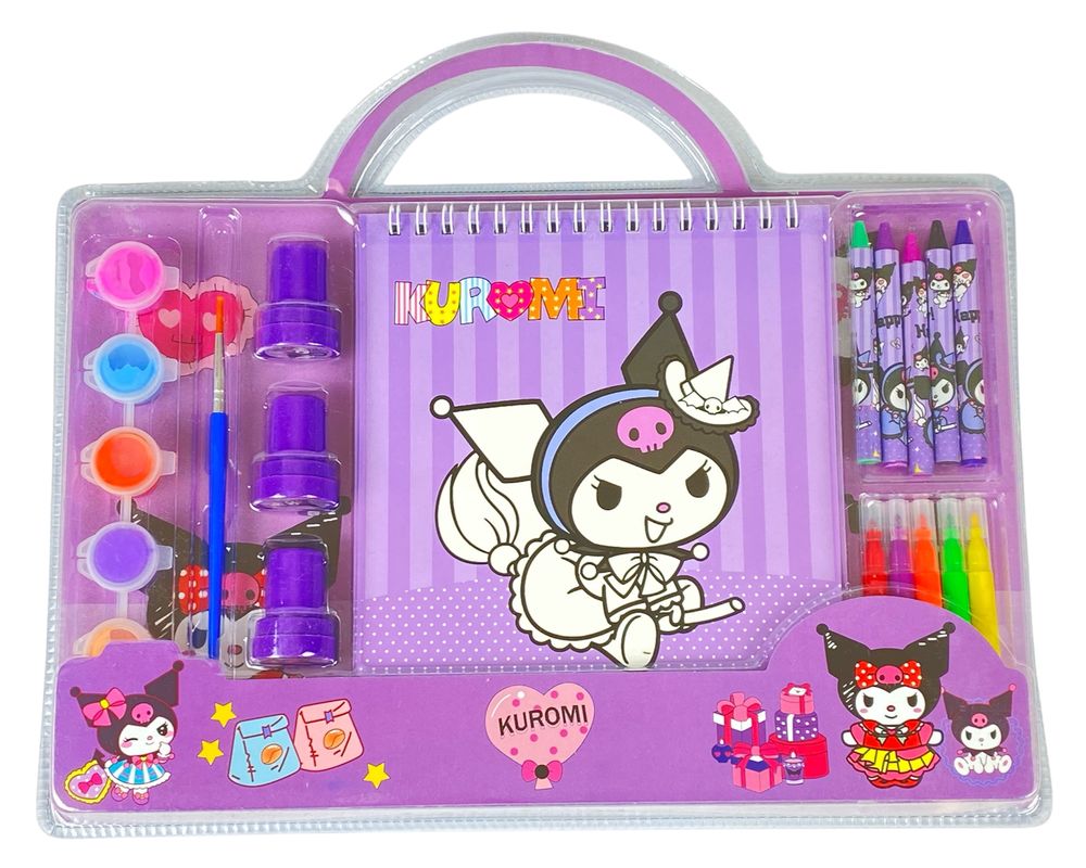 Набір Альбом розмальовка "Kuromi" 8арк, штампики 3шт,олівці, фарба 6кол,пензлик,фломастери  29 х 19см (9910)