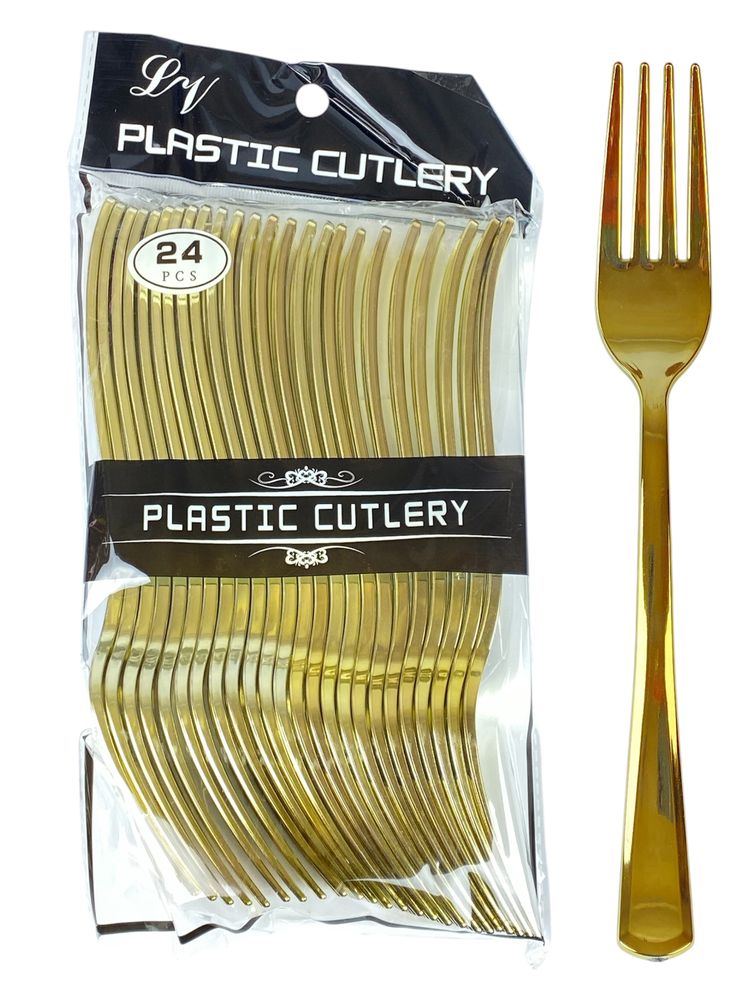 Вилки пластиковые многоразовые золото, 18см, 24шт/уп Золотой Unison (7500-48)