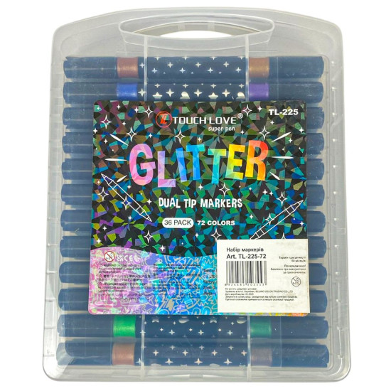 Набор маркеров-кисти двухсторонних с глитером, 36шт (72 цвета), в пластиковом футляре (TL-225-72)