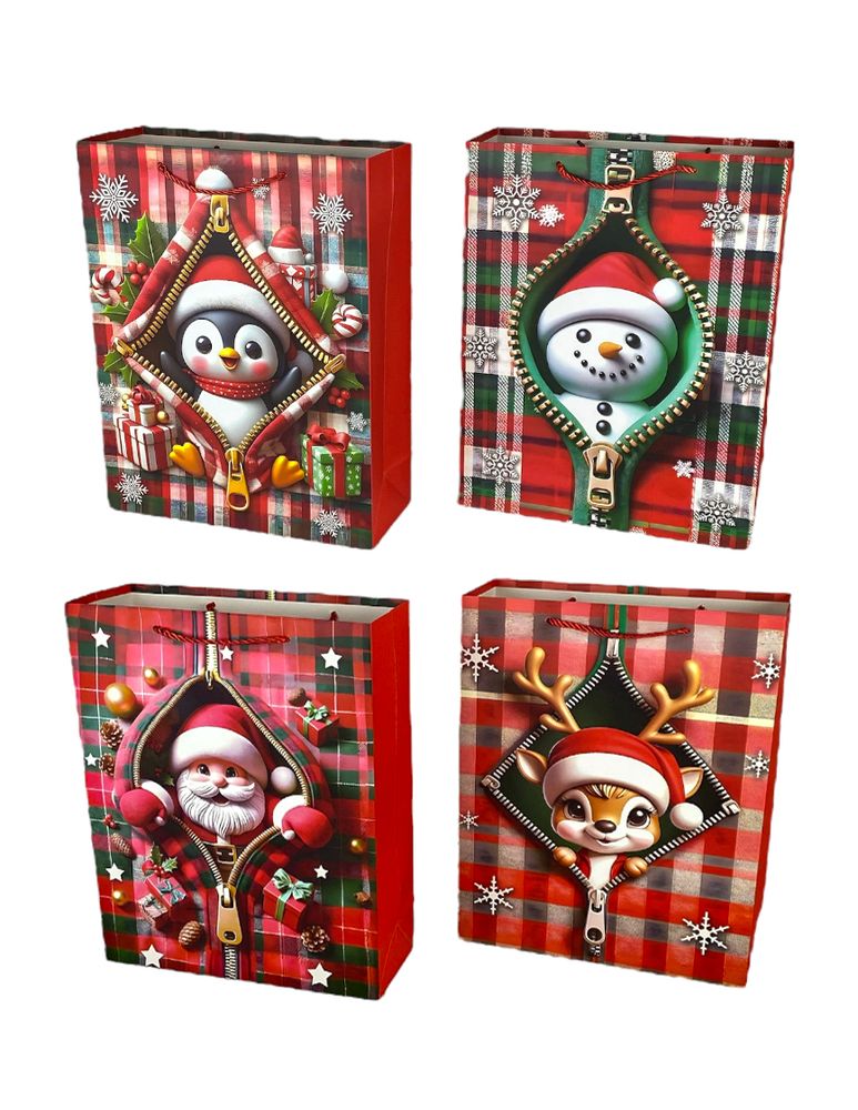Пакет подарунковий  новорічний, 4 дизайни, 210g , 26 х 32 х 10 см (DV-BK-10302-2M)