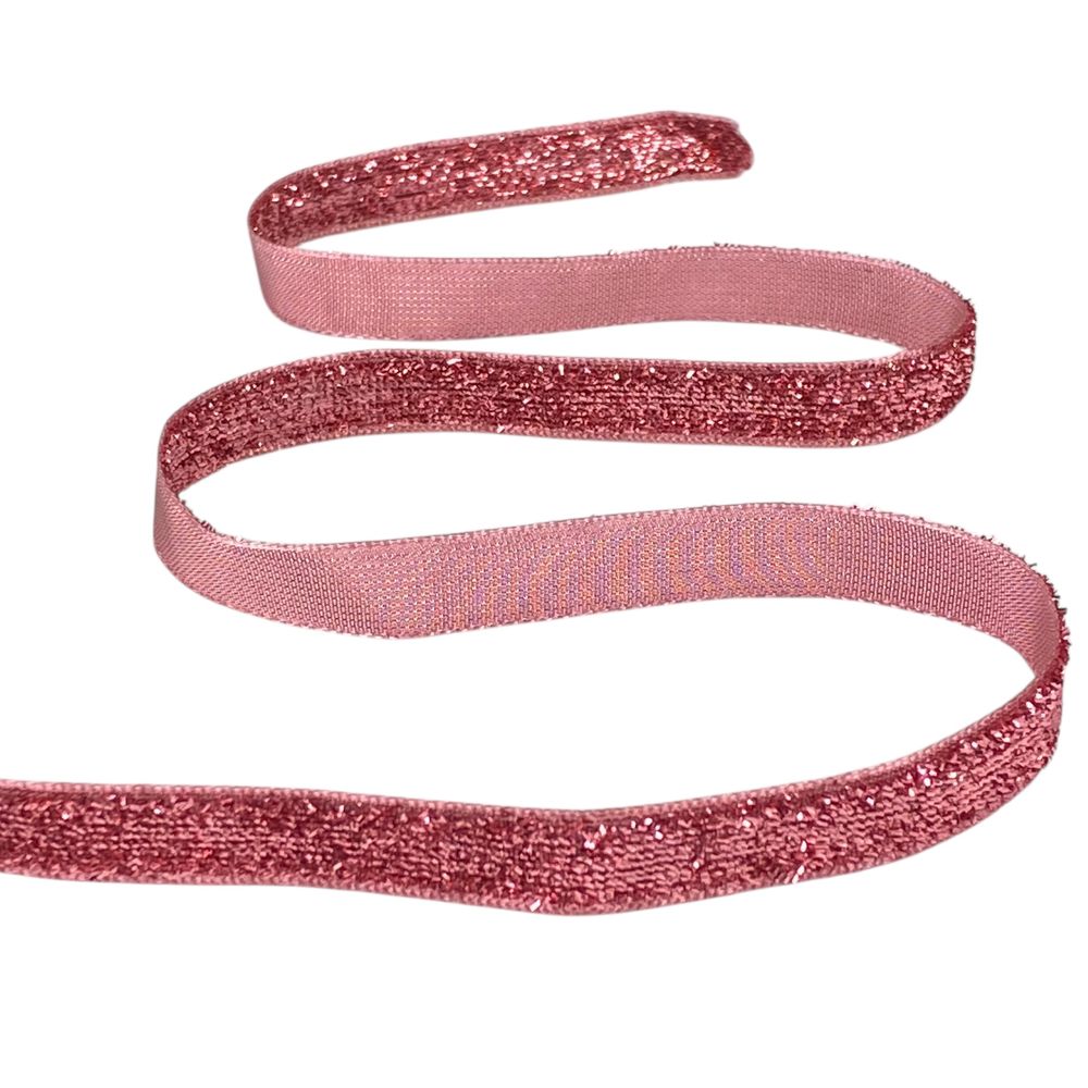 Бархатная лента с люрексом 1,0 см х 50 ярдов Розовый Marill (D00710- 22)