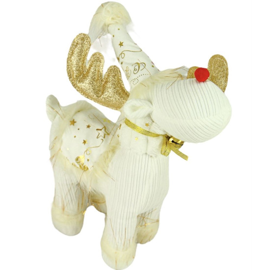 Новогодняя мягкая игрушка Очаровательный Олень стоящий бело-золотой 40 см (L01161)