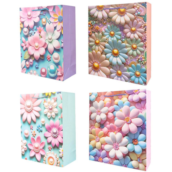 Пакет подарочный "Цветы"   32 х 26 х 10см, 210г/м2, 4 дизайна Unison (2983-32)