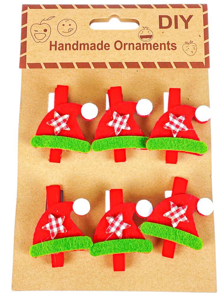 Деревянные прищепки новогодние шапки 4,5см - 6шт (L00417.3)