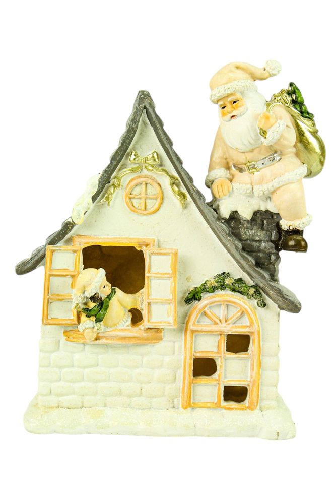 Новогодний cувенир с подсветкой Санта на дому 14,5 х 19,5 см (L01192.1)