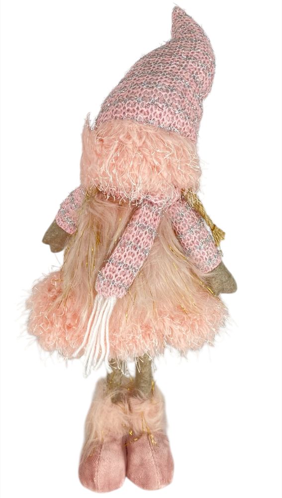 Новогодняя мягкая игрушка Гном розовый, стоящий 19 х 14 х 46 см (L01180)