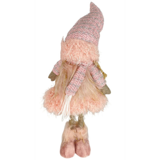 Новогодняя мягкая игрушка Гном розовый, стоящий 19 х 14 х 46 см (L01180)