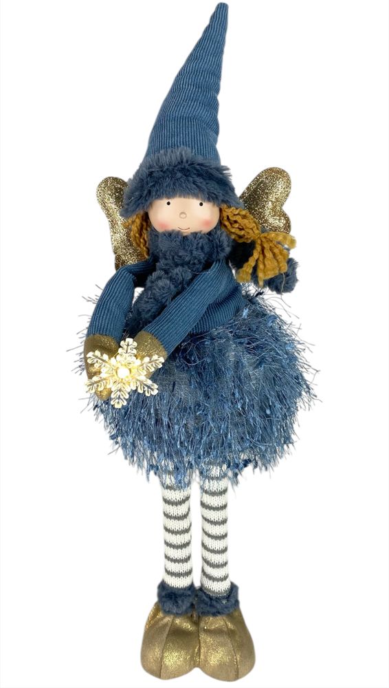 Новогодняя мягкая игрушка Фея синяя, стоящая с светящейся звездой, 15 х 15 х 50см (L01144)