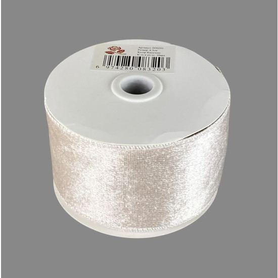 Лента бархатная новогодняя  63мм , 10 ярд (D30253 pearl)