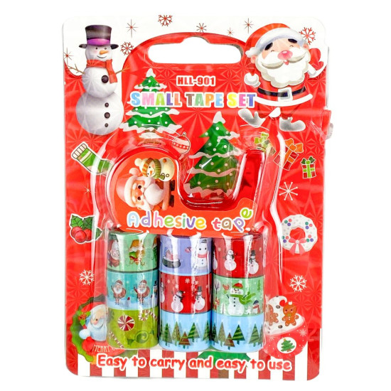 Стрічка клейка декоративна  9шт х 1,2 х 250см +диспенсер "Новорічна" (HLL-901-NY)