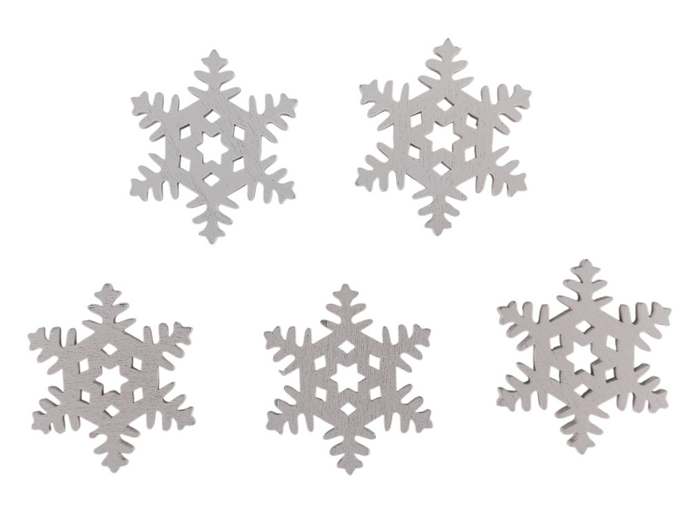 Дерев'яна сніжинка з зірочкою 5 х 6см, біла, 5шт (TK-024)