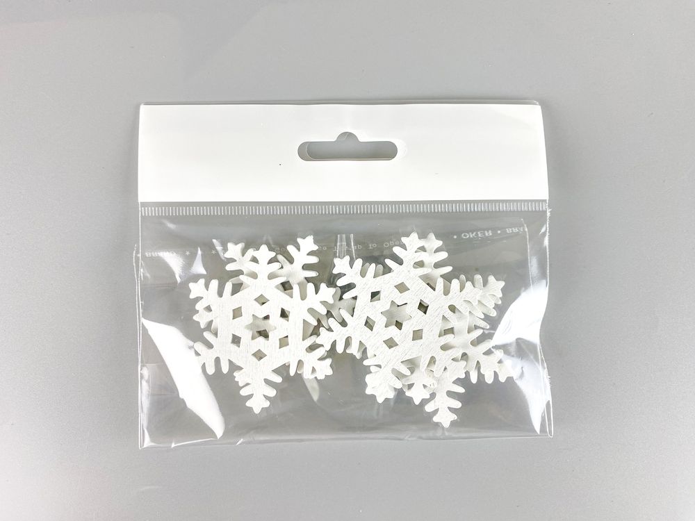 Дерев'яна сніжинка з зірочкою 5 х 6см, біла, 5шт (TK-024)