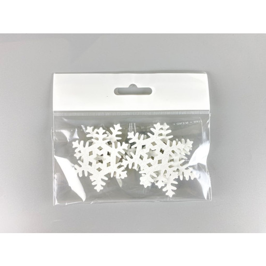 Дерев'яна сніжинка з зірочкою 5 х 6см, біла, 5шт (TK-024)