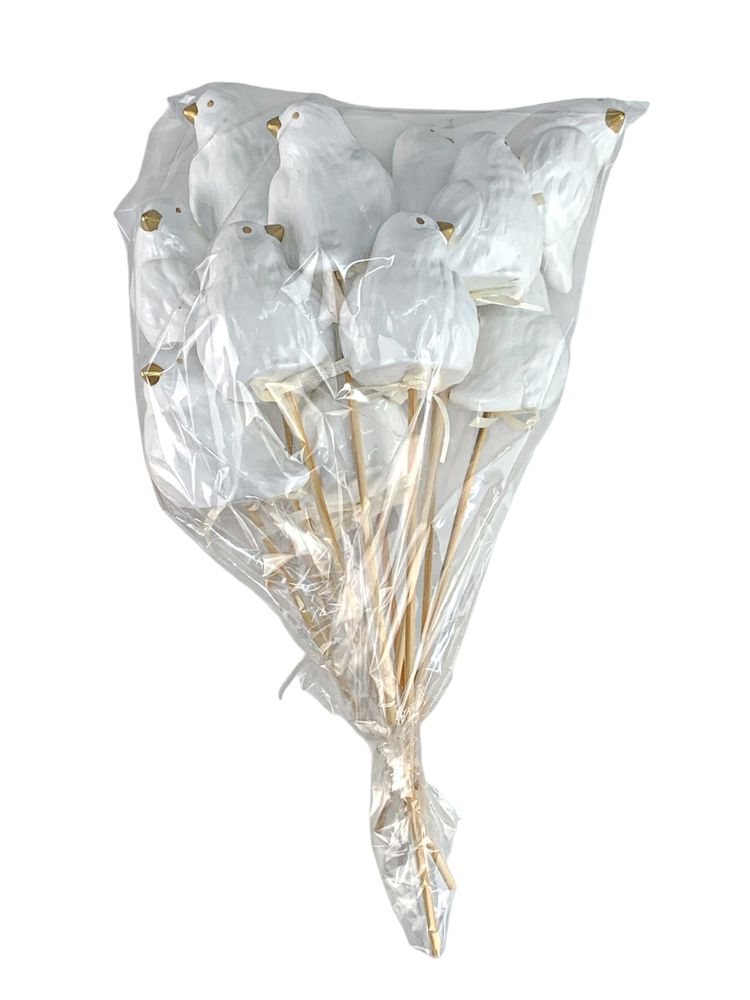 Набор белых пасхальных птиц 6 см -12шт Белый (L00211)