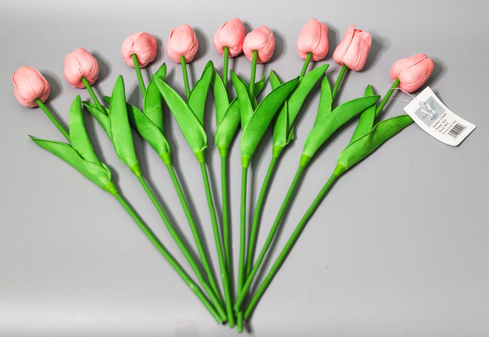 Букет латексних тюльпанів з ефектом живого дотику 9 бутонів (4 х 4см) рожевий 34 см Рожевий Marill (C30444-02)