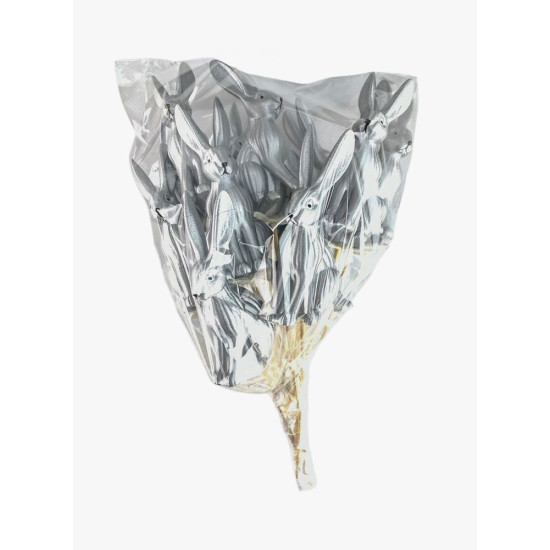 Набір срібних великодніх Еко кроликів 10 см -12шт на паличці Срібний (L00173)