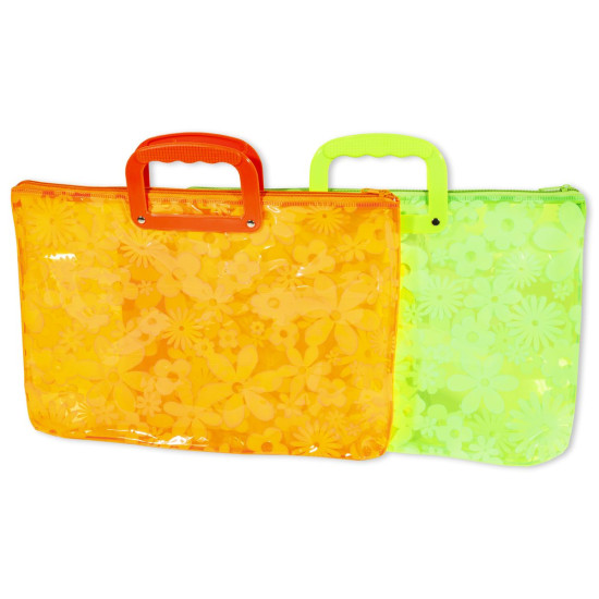 Сумка с пластиковыми  ручками прозрачная "Fiowers" 39x28см, mix (4677-FC)
