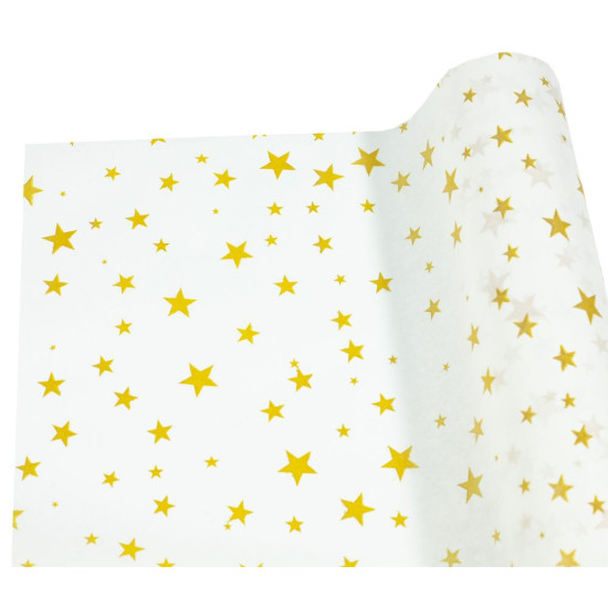 Бумага тишью  30г, 50см х 14м белая с золотыми звездами, Unison,PQD5014-20 Белый Unison (PQD5014-20)