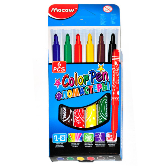 Фломастеры Macaw 6 цветов, MC1680-6 (MC1680-6)