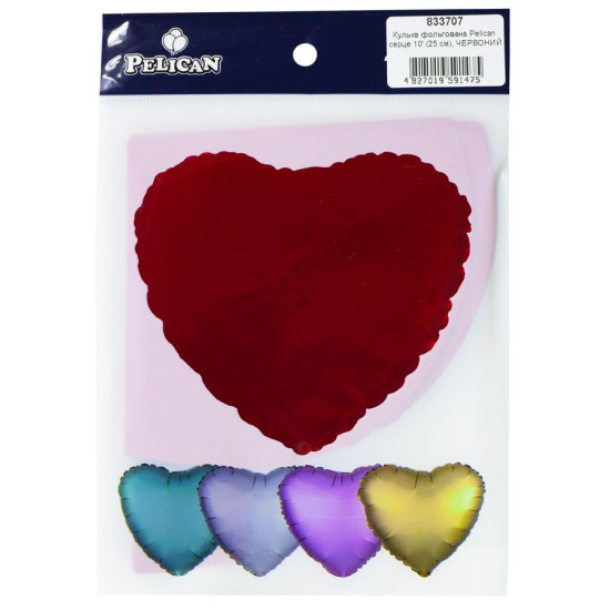 Шарик фольгированный Pelican сердце 10' (25см) Красный (5шт) (833707)