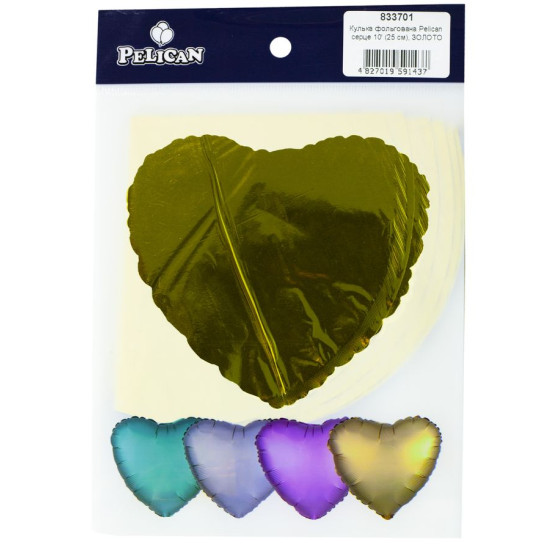Шарик фольгированный Pelican сердце 10' (25см) Золото (5шт) Золотой Pelican (833701)