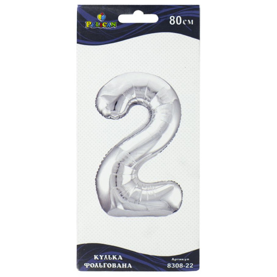 Цифра фольгированная Pelican, "2" Серебро 80см Серебряный Pelican (830822)