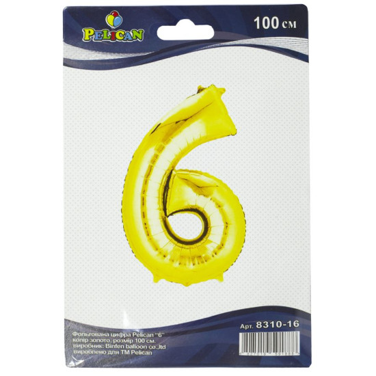 Цифра фольгированная Pelican, "6" Золото 100см Золотой Pelican (831016)