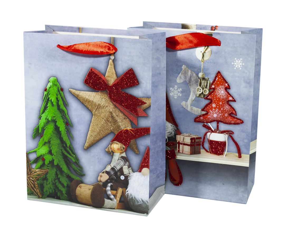 Подарочные пакеты новогодние 18*24*8.5cm с глиттером, Unison, 5179S (5179S)