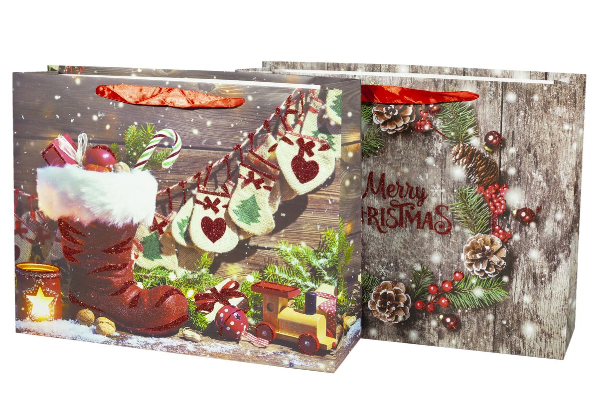 Подарочные пакеты новогодние 31*40*12cm с глиттером, Unison, 8513L (8513L)