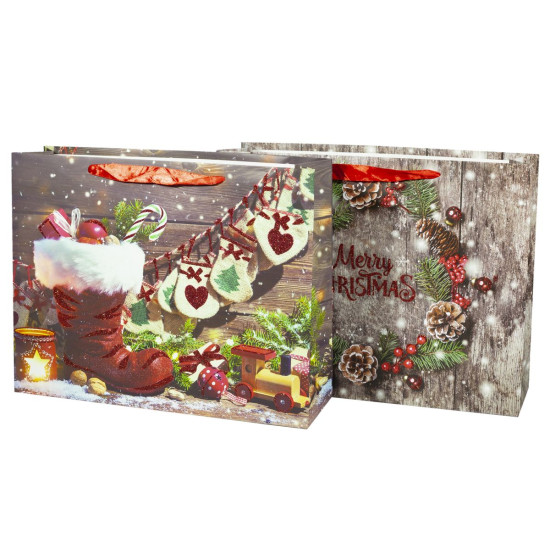 Подарочные пакеты новогодние 31*40*12cm с глиттером, Unison, 8513L (8513L)